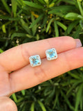 2Ct Cushion Cut Blue Aquamarine Diamond Halo Stud Earrings 14K White Gold Finish