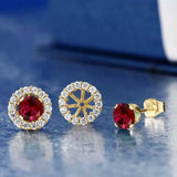 2.2ct Stud Earrings Round Cut Pink Ruby Halo Openable 14k Yellow Gold Finish