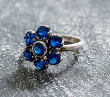 2.8ct Engagement Ring Round Cut Blue Sapphire Cluster Floral 14k White Gold Over