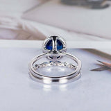 2.5ct Oval Cut Blue Sapphire Engagement Ring Halo Bridal Set 18k White Gold Over