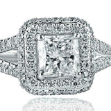 1.56ct Princess Diamond Engagement Ring Dual Halo Split Band 14k White Gold Over