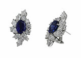 5Ct Oval Cut Blue Sapphire Diamond Iced Halo Stud Earrings 14K White Gold Finish