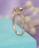 1.5ct Round Cut Peach Morganite Engagement Ring Stylish Halo 14k RoseGold Finish