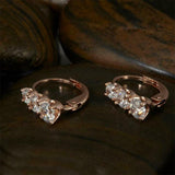 3Ct Round Cut Diamond Three Stone Drop Earrings for Women 14K Rose Gold Finish