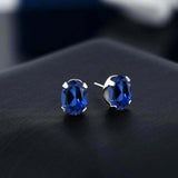 2ct Stud Earrings Oval Cut Blue Sapphire Solitaire Women 14k White Gold Finish