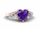 2ct Heart Cut Amethyst Engagement Ring Art Deco Diamond Accent 14k RoseGold Over