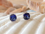 2ct Cushion Simulated Sapphire Solitaire Stud Earrings 14k White Gold Plated