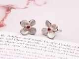 0.12ct Round Cut Pink Ruby Flower Design Stud Earrings 14k White Gold Finish