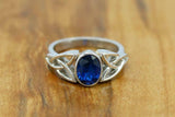 2ct Oval Blue Sapphire Engagement Ring Celtic Trinity Knot 14k White Gold Finish