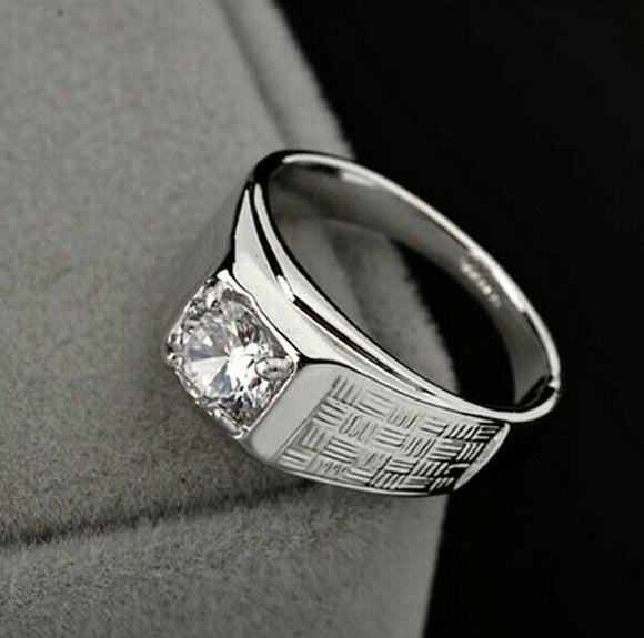 1ct Round Cut Diamond Elegant Statement Men Engagement Ring 14k White Gold Over