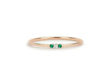 Green Emerald Trilogy Minimalist Ring 0.2ct Round Diamond 14k Yellow Gold Finish