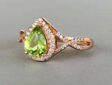 2ct Pear Cut Green Peridot Halo Infinity Engagement Ring 14k Rose Gold Finish