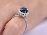 2.3ct Oval Cut Blue Sapphire Halo Solitaire with Accent Ring 14k White Gold Over