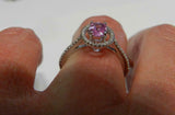 2.5ct Engagement Ring Oval Cut Pink Sapphire Diamond Halo 14k White Gold Finish