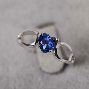 1ct Engagement Ring Heart Cut Blue Sapphire Split Shank 14k White Gold Finish