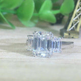 3ct Emerald Cut Diamond Trilogy Solitaire Engagement Ring 14k White Gold Finish