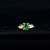 1Ct Oval Cut Green Emerald Diamond Accents Engagement Ring 14K Rose Gold Finish