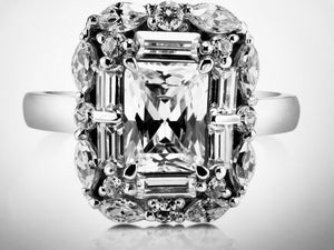 4Ct Radiant Cut Diamond Classy Art Deco Engagement Ring 14K White Gold Finish