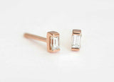 0.3ct Baguette Cut Diamond Solitaire Minimalist Stud Earrings 14k Rose Gold Over