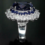 4.5Ct Oval Cut Blue Sapphire Diamond Halo Engagement Ring 14K White Gold Finish