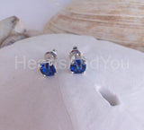 2ct Cushion Simulated Sapphire Solitaire Stud Earrings 14k White Gold Plated