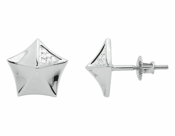 0.12ct Round Cut VVS1D Diamond Pyramid Star Stud Earrings 14k White Gold Finish