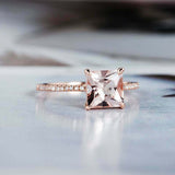 1.5ct Princess Cut Morganite Accents with Solitaire Ring 14k Rose Gold Finish