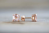 0.5ct Princess Cut Peach Morganite Classic Stud Earring 14k Rose Gold Finish New