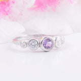 1.5ct Round Cut Purple Amethyst Five Stone Bezel Set Ring 14k White Gold Finish