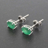 1.5ct Stud Earrings Oval Cut Green Emerald Solitaire Design 14k WhiteGold Finish