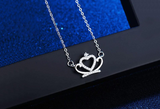 1.2ct Round Cut Diamond Pendant Chain Heart Crown Design 14k White Gold Finish