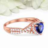 2ct Heart Cut Blue Sapphire Engagement Ring Split Shank Halo 14k RoseGold Finish