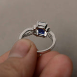 2ct Emerald Cut Blue Sapphire Engagement Ring 14k White Gold Finish Split Band