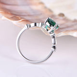 1ct Oval Cut Green Emerald Solitaire Engagement Ring 14k White Gold Finish