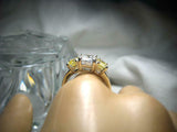 2.5ct Emerald Cut Diamond Trilogy Ring 14k WhiteGold Over Yellow Sapphire Accent