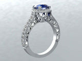 1.2ct Round Cut Blue Sapphire Diamond Halo Vintage Ring 14k White Gold Finish