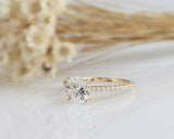 1.2ct Round Diamond Engagement Ring Solitaire with Accent 14k Yellow Gold Finish