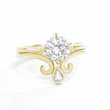 2.2ct Round Cut Diamond Engagement Ring Stylish Trio Set 14k Yellow Gold Finish