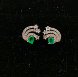 1.5ct Stud Earrings Oval Cut Green Emerald Shooting Star 14k White Gold Finish