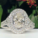 4ct Oval Cut Diamond Engagement Ring Split Band Dual Halo 14k White Gold Finish