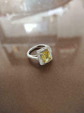 2ct Engagement Ring Emerald Cut Yellow Sapphire Diamond Halo 14k White Gold Over