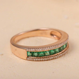 1.3ct Princess Cut Green Emerald Wedding Band Half Eternity 14k Rose Gold Finish