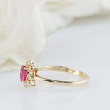 1.5ct Oval Cut Pink Ruby Engagement Ring Diamond Halo Women 14k Yellow Gold Over