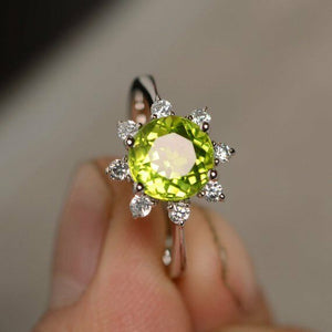 1.5ct Round Cut Green Peridot Solitaire Engagement Ring 14k White Gold Finish