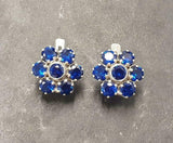 2.5ct Stud Earrings Round Cut Blue Sapphire Floral Cluster 14k White Gold Finish