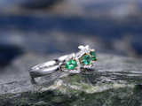 1.5ct Pear Cut Green Emerald Wedding Band Ring Fancy Halo 14k White Gold Finish