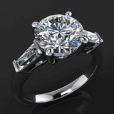 2ct Round Diamond Engagement Ring 14k White Gold Finish Baguette Accents Trilogy