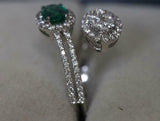 2.2ct Engagement Ring Ova Cut Green Emerald Halo Bypass 14k White Gold Finish