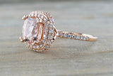 2ct Cushion Cut Peach Morganite Double Halo Engagement Ring 18k Rose Gold Finish