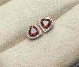 1.7ct Stud Earrings Heart Cut Garnet Diamond Halo 14k Yellow Gold Finish